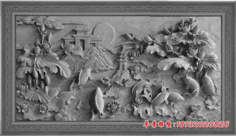 公园鲤鱼跃龙门石浮雕