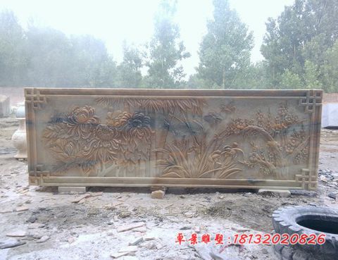晚霞红梅兰竹菊壁画石浮雕