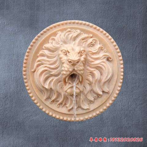 晚霞红喷水狮子头石雕