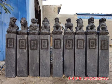 青石仿古龙生九子拴马柱