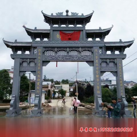 青石仿古三门五楼牌坊石雕