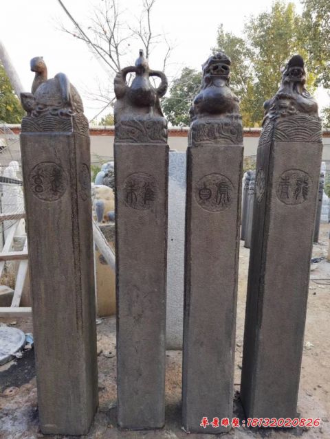 小区仿古四大神兽拴马柱