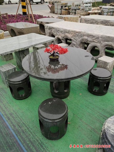 青石圆形桌椅凳石雕