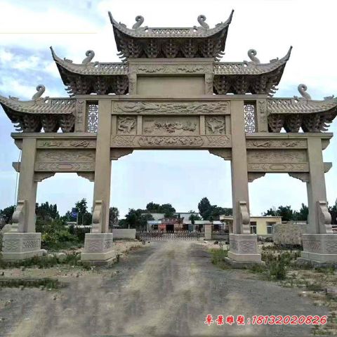 企业三门五楼牌坊石雕