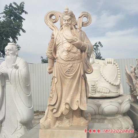 晚霞红立式关公石雕