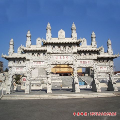 宗教庙宇五门五楼牌坊石雕