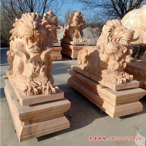 晚霞红欧式西方狮子石雕