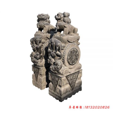 青石仿古狮子门墩石雕