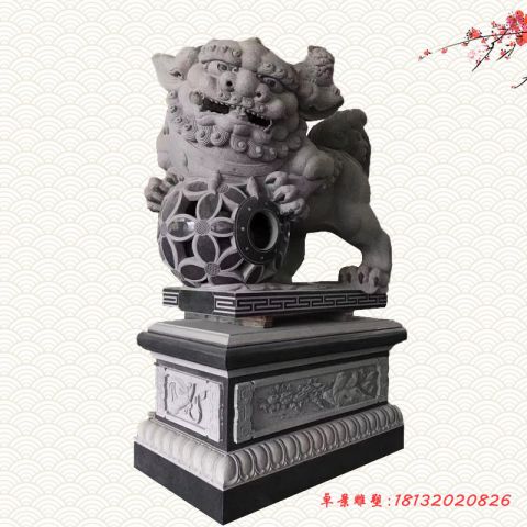 门前动物网球狮石雕