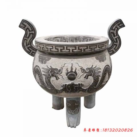 寺庙三足香炉石雕