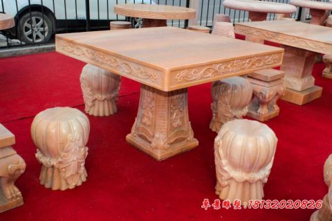 晚霞红欧式方形石桌凳