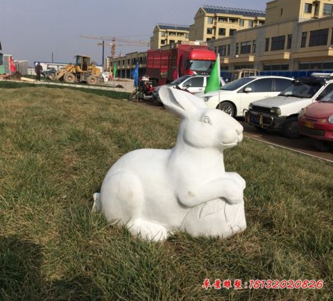 公园动物汉白玉兔子石雕