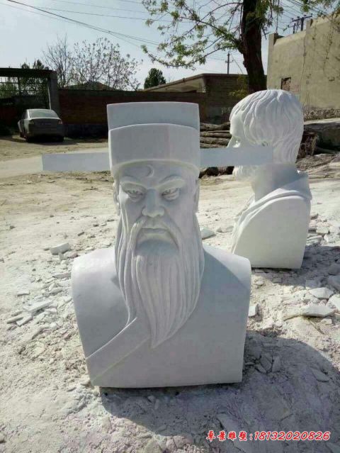 古代名人包拯头像石雕