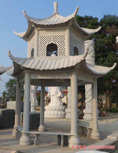 大理石六角双层石凉亭