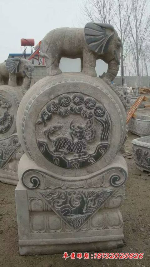 门前青石仿古小象抱鼓石门墩