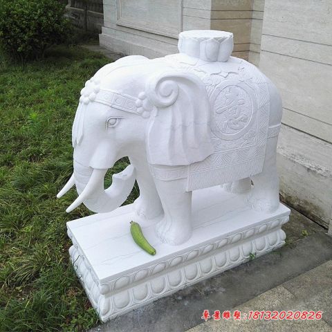 寺庙门前汉白玉如意大象石雕