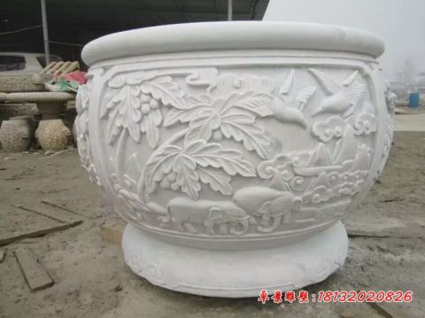 汉白玉椰子大象浮雕石水缸