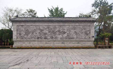 景区青石麒麟浮雕石影壁