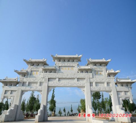 村庄路口三门九楼牌坊石雕