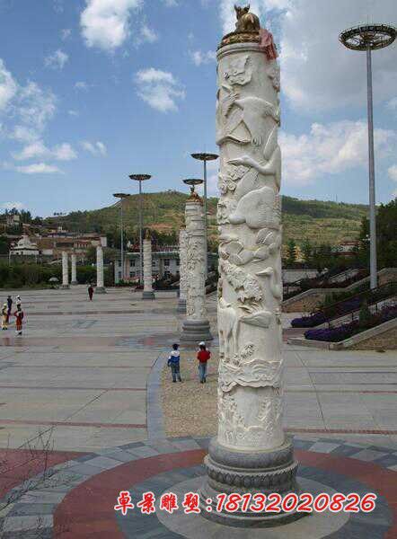 广场动物浮雕文化柱石雕