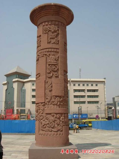 广场花朵浮雕文化柱石雕