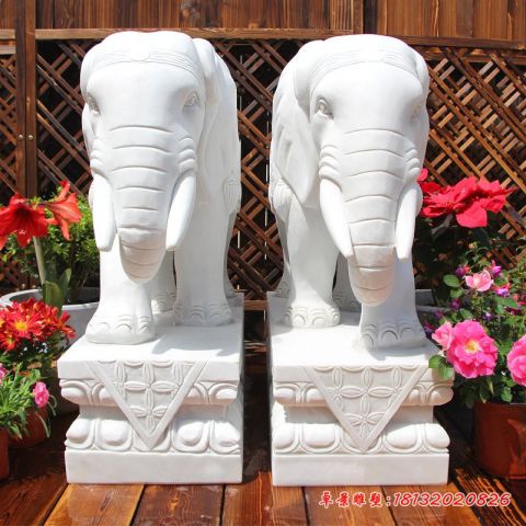 门前汉白玉大象石雕
