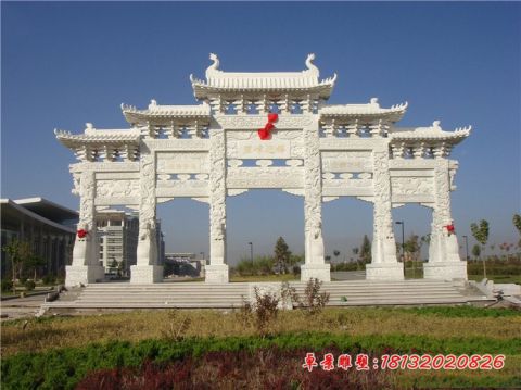 汉白玉公园五门五楼牌坊石雕