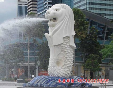 汉白玉鱼尾狮城市石雕