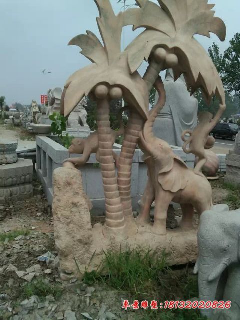 公园大象椰子树石雕