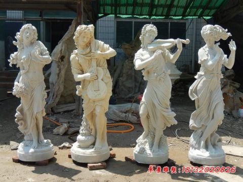 汉白玉西方人物吹拉弹唱石雕