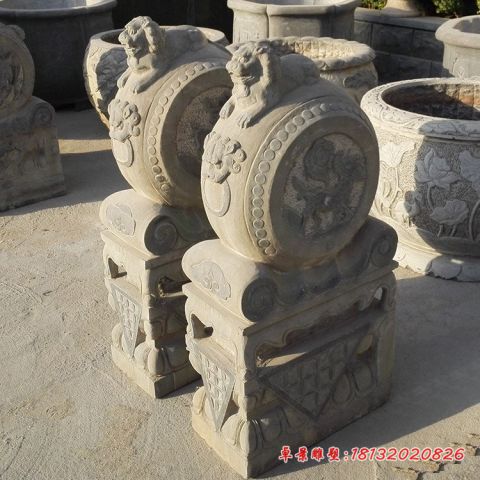 青石门墩仿古狮子抱鼓石