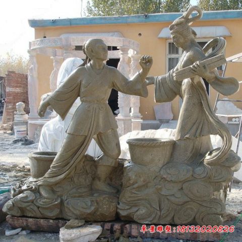 景区神话人物牛郎织女石雕