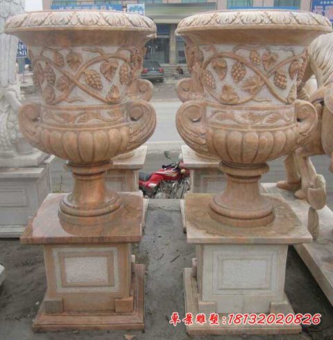 小区晚霞红欧式花钵石雕