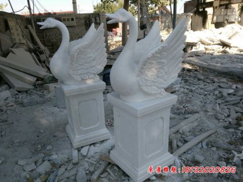 小区汉白玉喷水天鹅