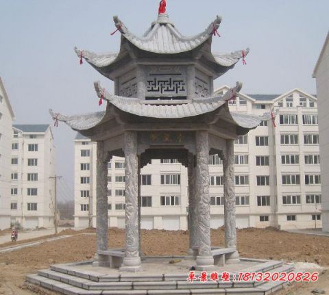小区青石双层凉亭石雕