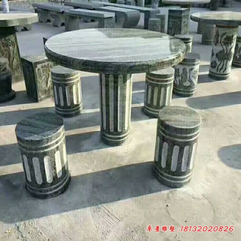 青石庭院圆桌凳石雕