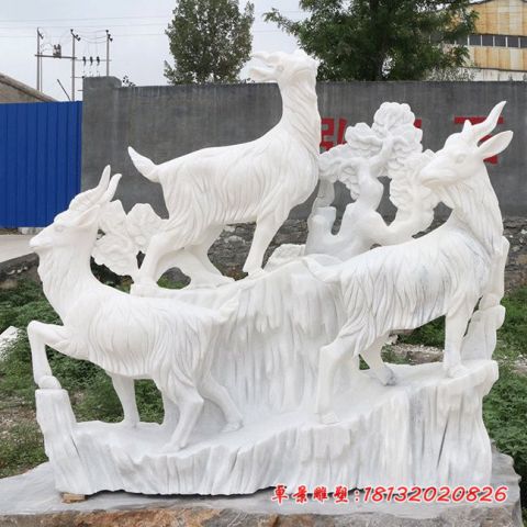 企业汉白玉三阳开泰石雕