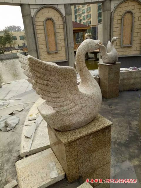 小区动物砂岩天鹅石雕