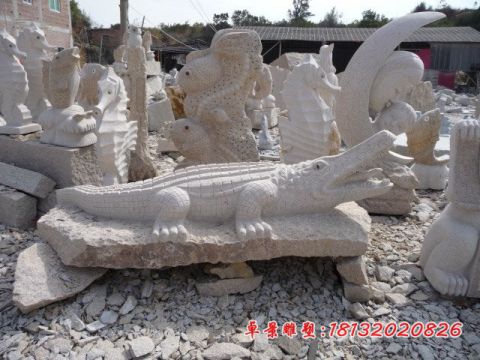 公园动物大理石鳄鱼石雕