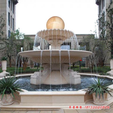别墅风水球双层喷泉石雕