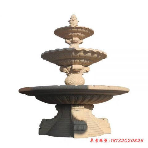 别墅晚霞红三层喷泉