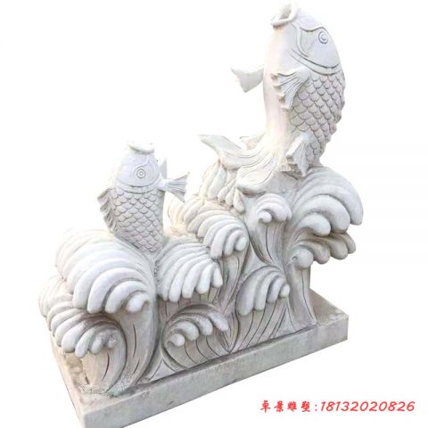 公园汉白玉喷水鲤鱼