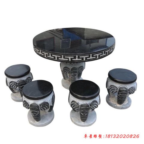 青石仿古圆形桌凳石雕