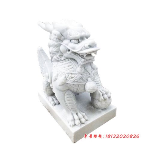 大理石踩球镇宅麒麟石雕
