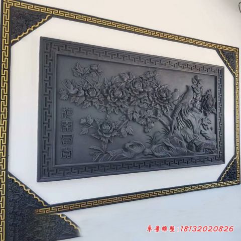 仿古花开富贵牡丹石浮雕壁画