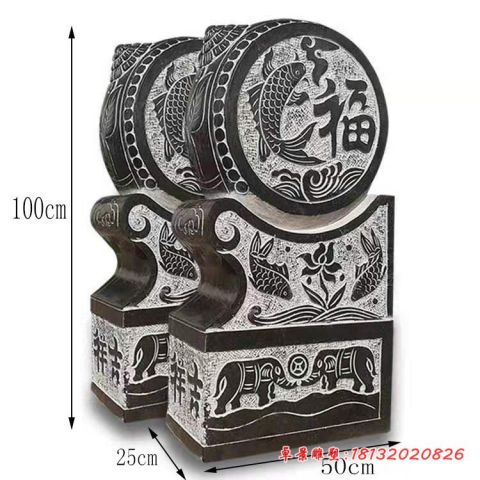 青石福鱼浮雕仿古门墩