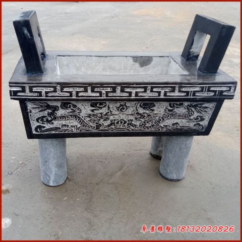 双龙戏珠浮雕仿古香炉石雕