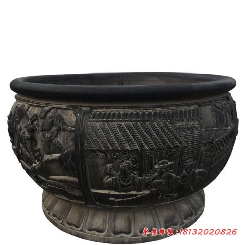 人物浮雕仿古水缸石雕