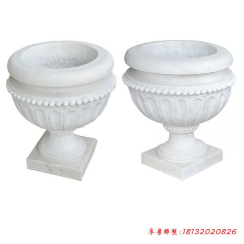 汉白玉小区广场花盆石雕