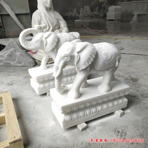 汉白玉门前吉祥大象石雕